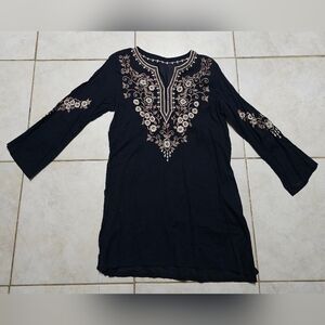 Black embroidered tunic beach swim coverup top